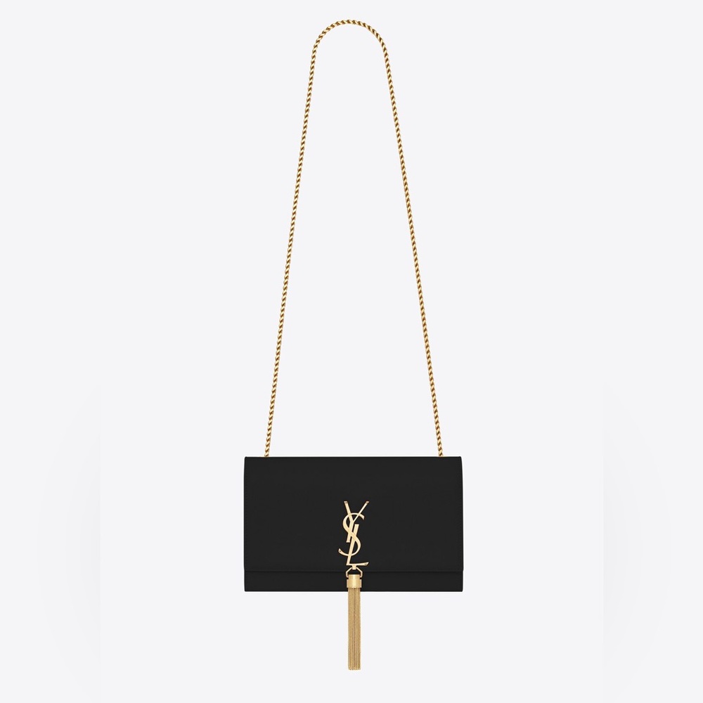 KATE MEDIUM CHAIN BAG WITH TASSEL IN GRAIN DE POUDRE EMBOSSED LEATHER